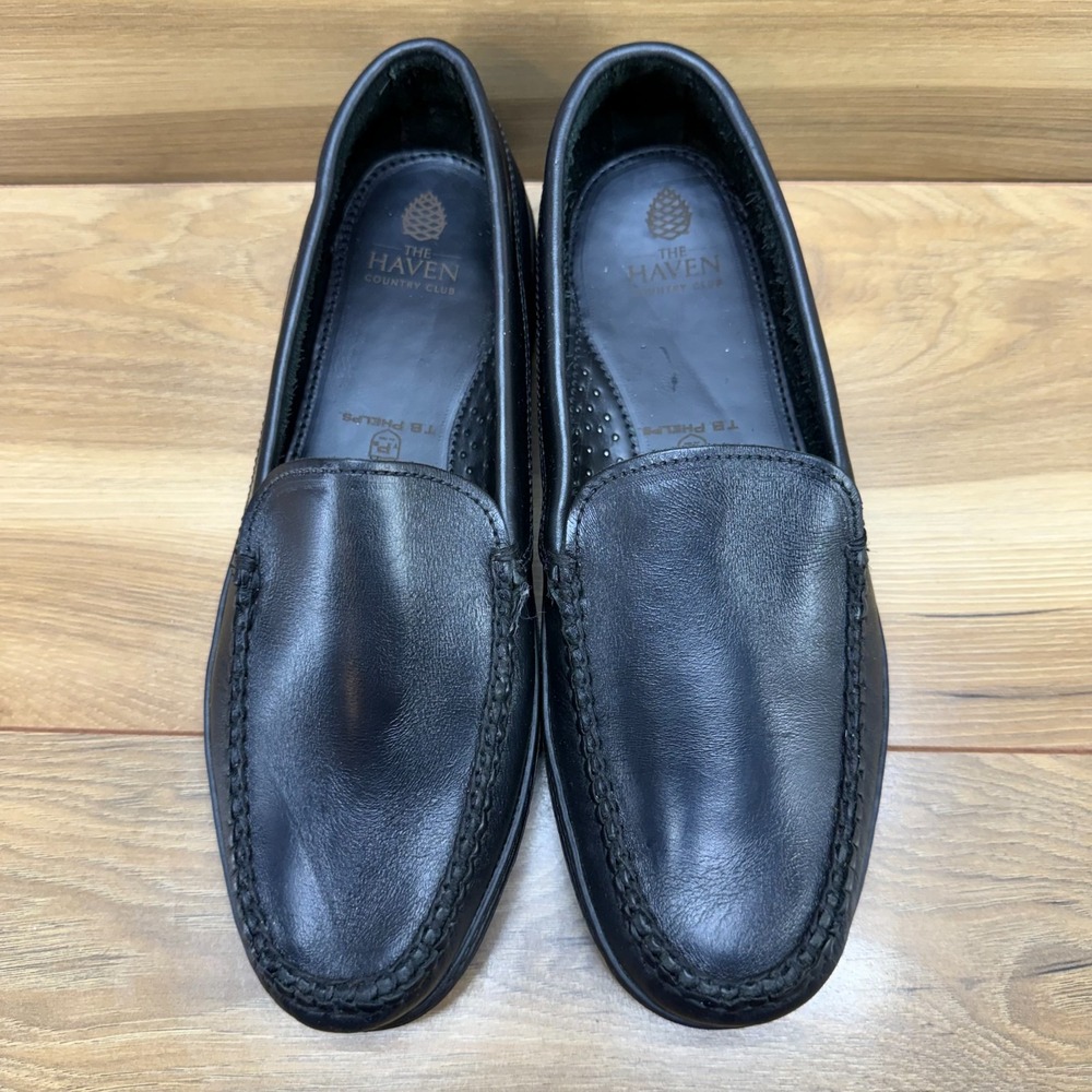 TB Phelps The Haven Country Club Loafers Mens 8.5 Moc Toe Casual Black Leather